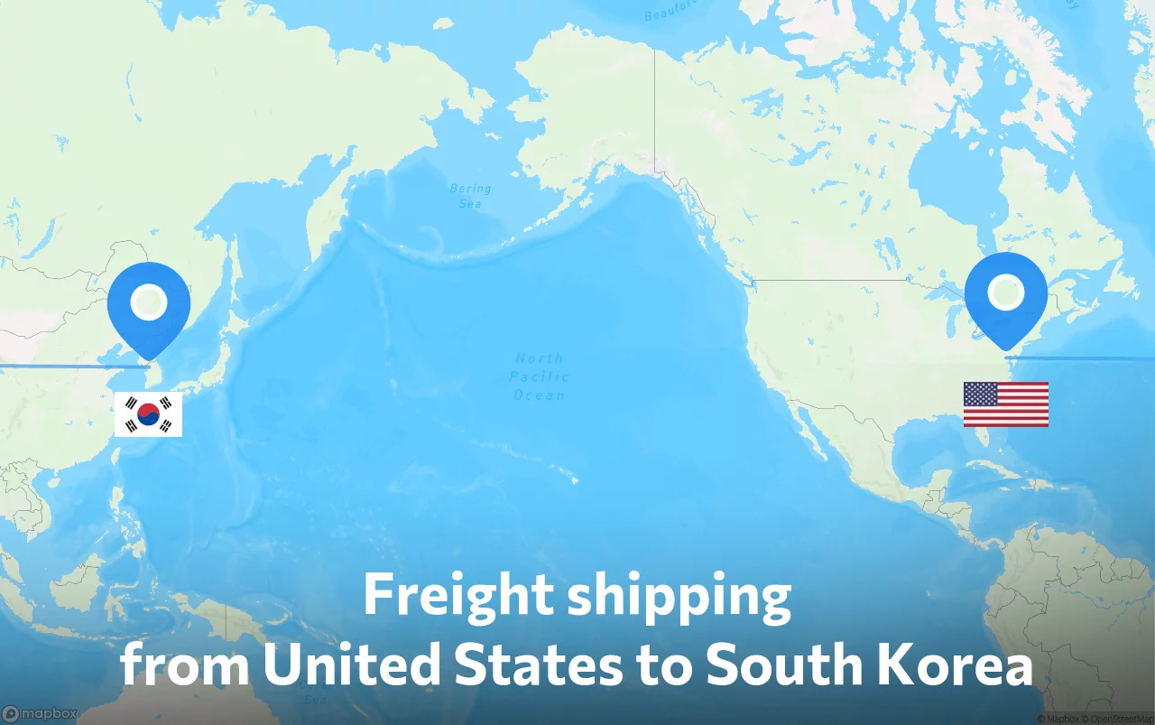 Shipping route from United States to South Korea