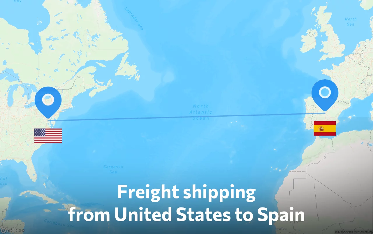 Shipping route from United States to Spain