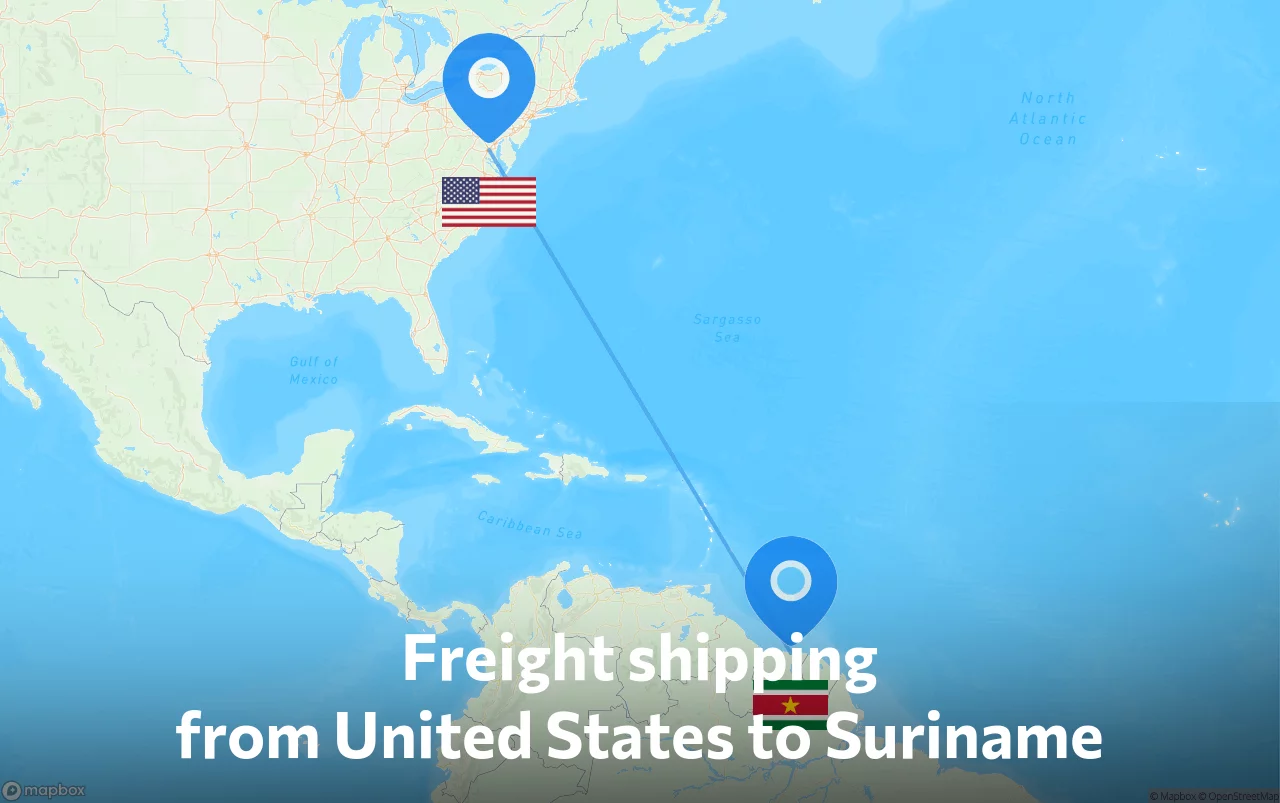 Shipping route from United States to Suriname