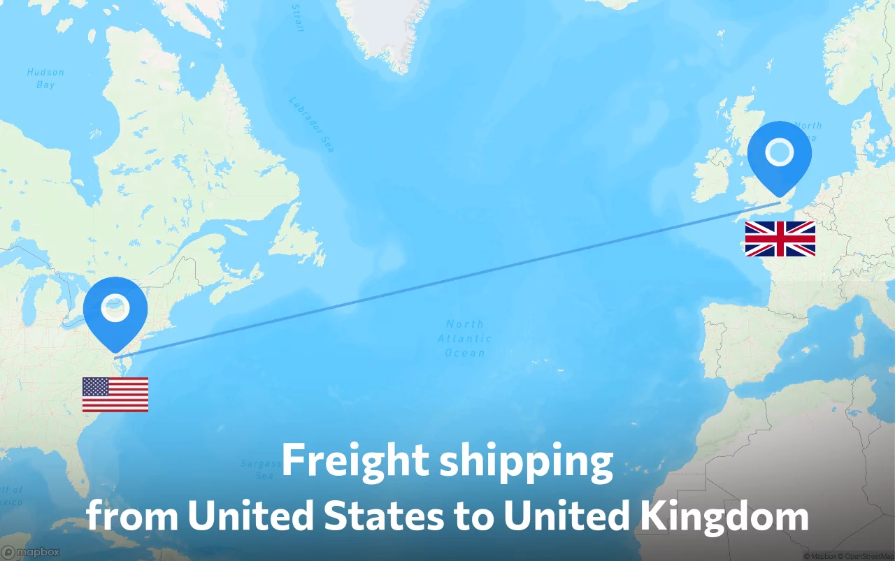 Shipping route from United States to United Kingdom