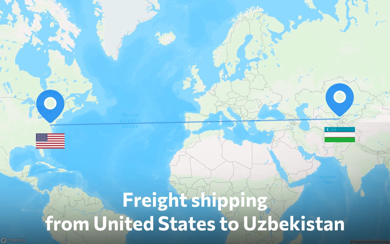 Shipping route from United States to Uzbekistan