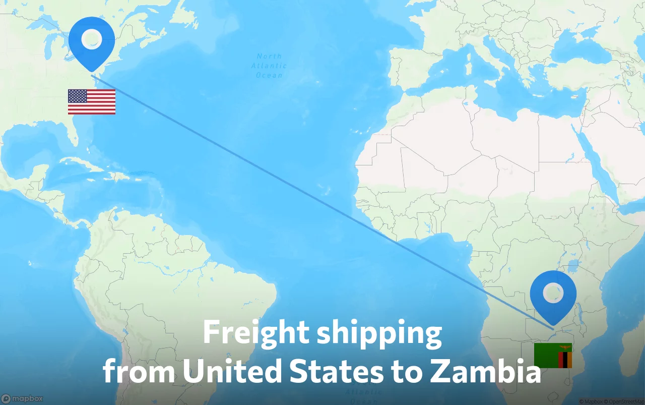 Shipping route from United States to Zambia