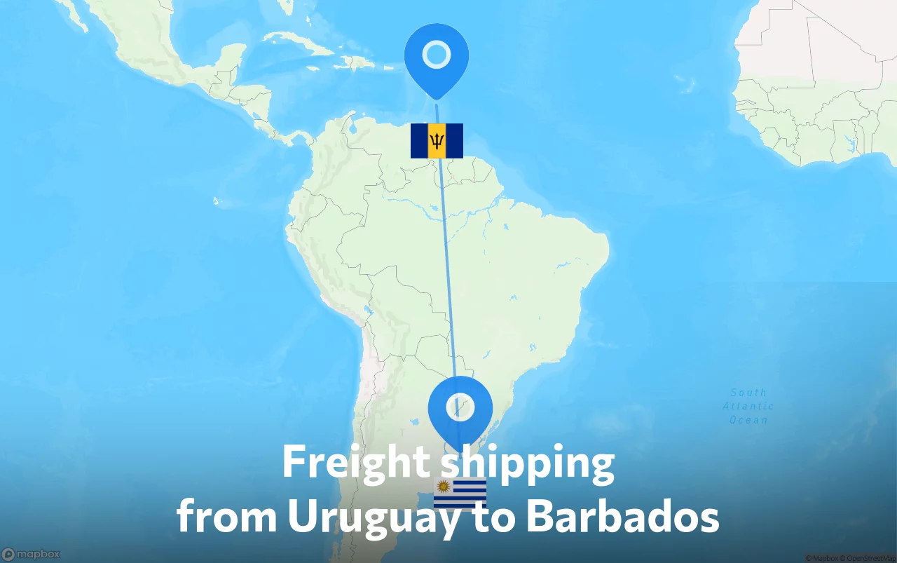 Shipping route from Uruguay to Barbados