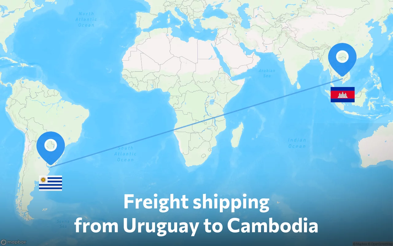 Shipping route from Uruguay to Cambodia