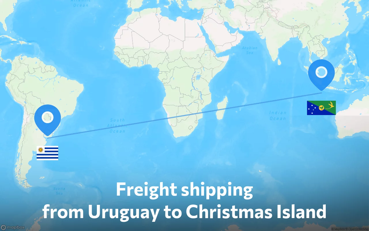 Shipping route from Uruguay to Christmas Island