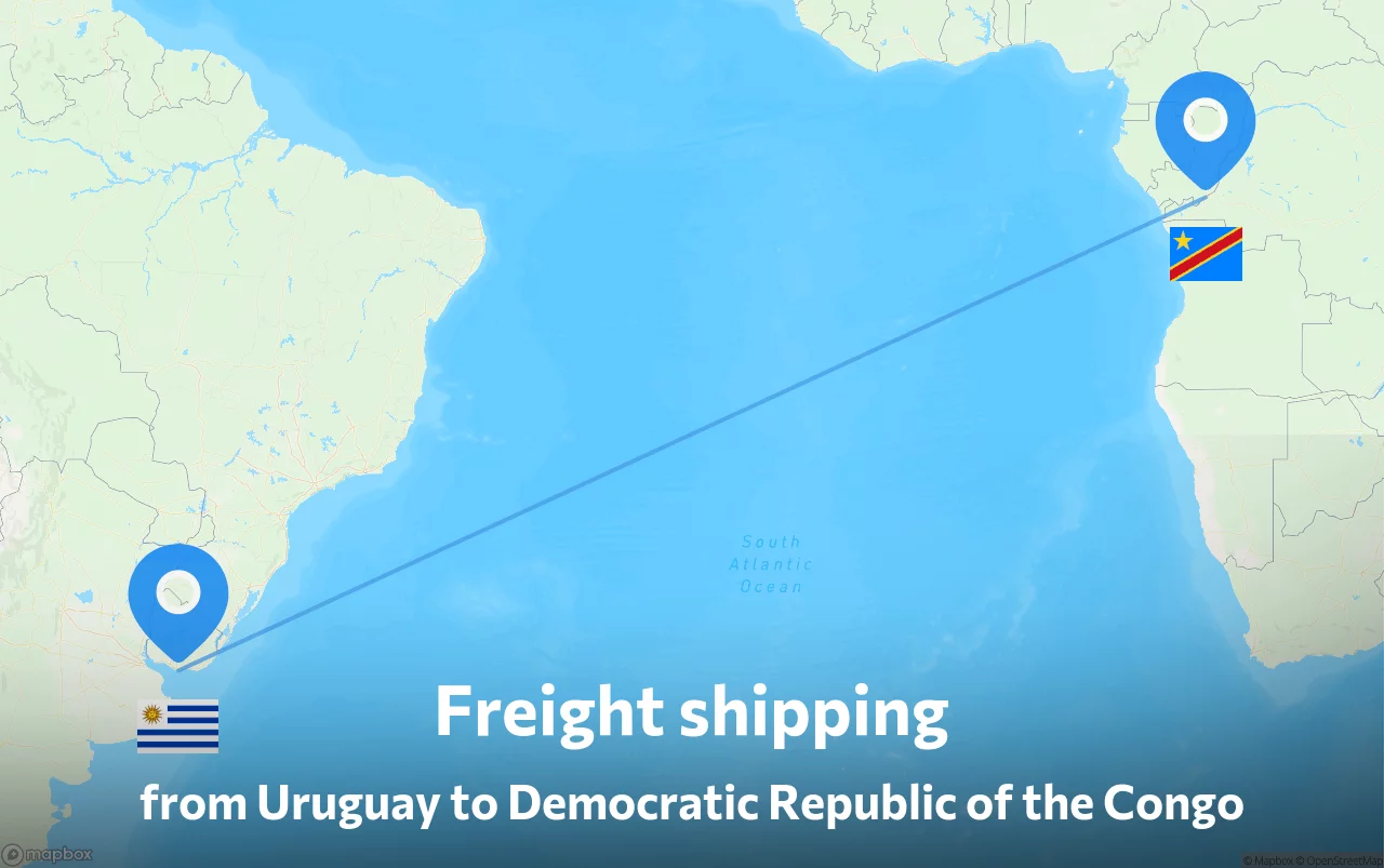 Shipping route from Uruguay to Democratic Republic of the Congo
