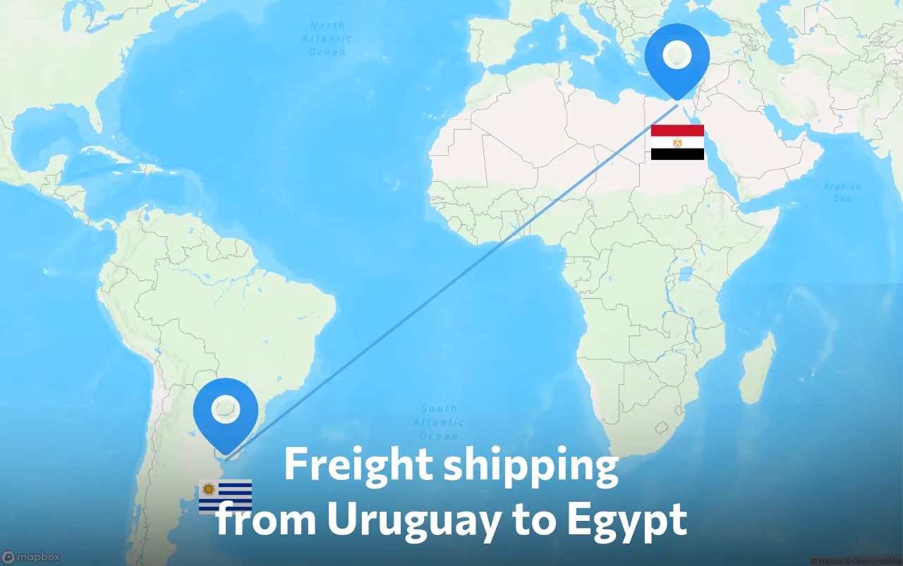 Shipping route from Uruguay to Egypt