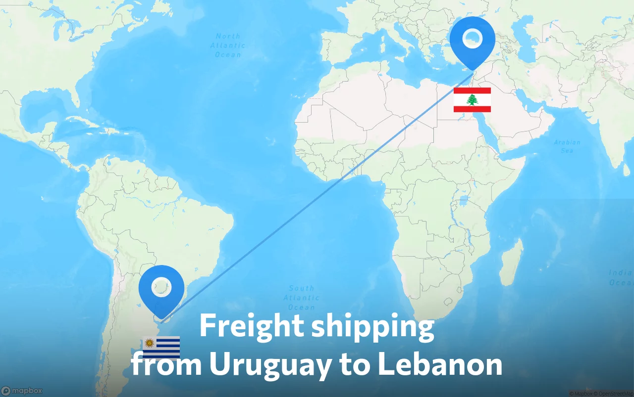 Shipping route from Uruguay to Lebanon