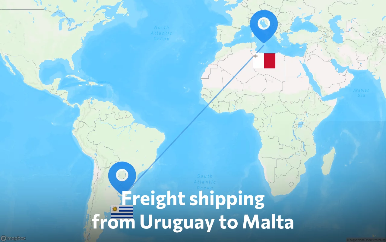 Shipping route from Uruguay to Malta