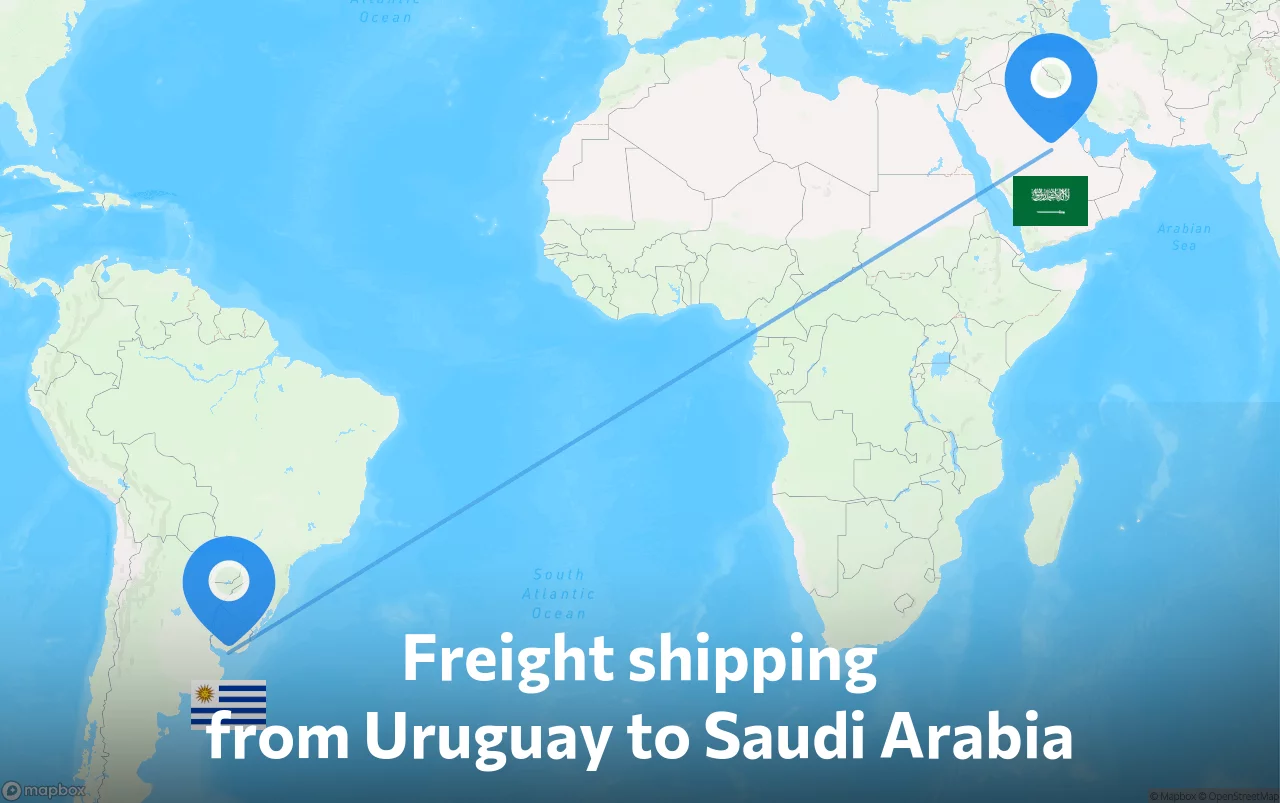Shipping route from Uruguay to Saudi Arabia