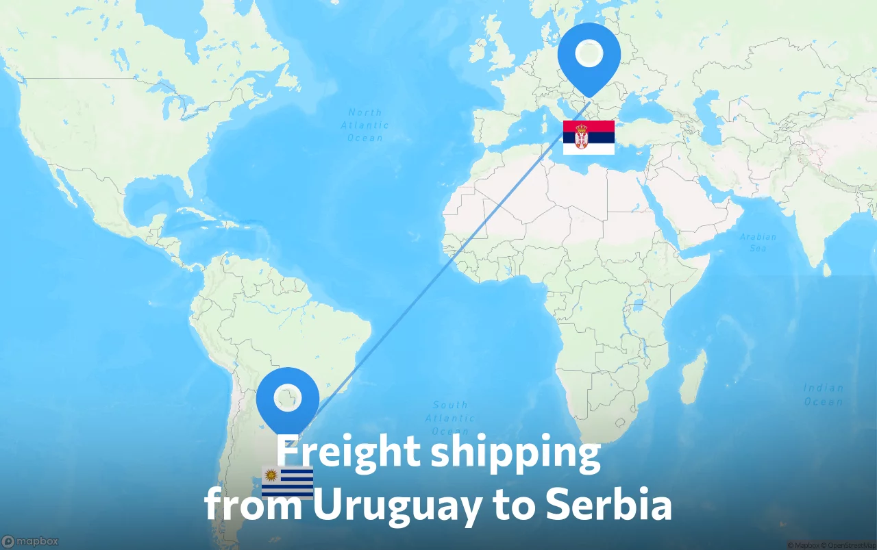 Shipping route from Uruguay to Serbia