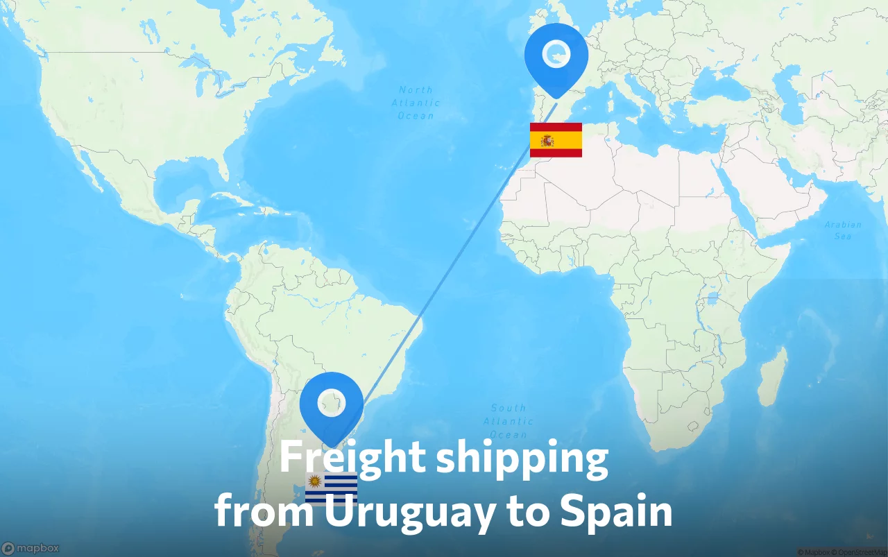 Shipping route from Uruguay to Spain