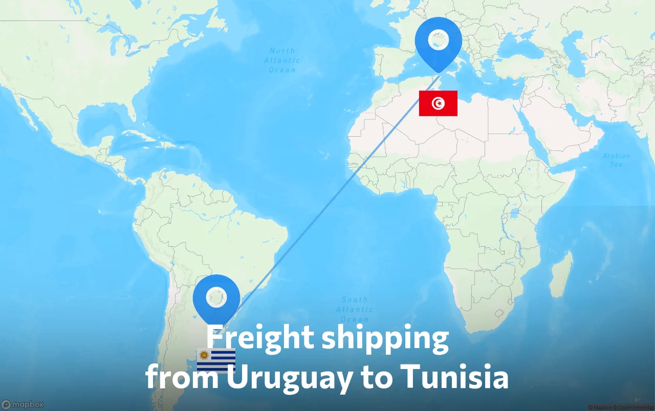 Shipping route from Uruguay to Tunisia