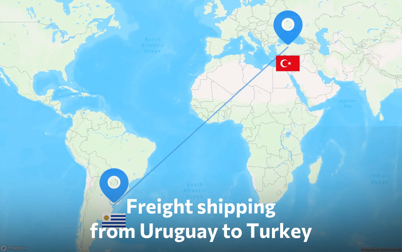 Shipping route from Uruguay to Turkey