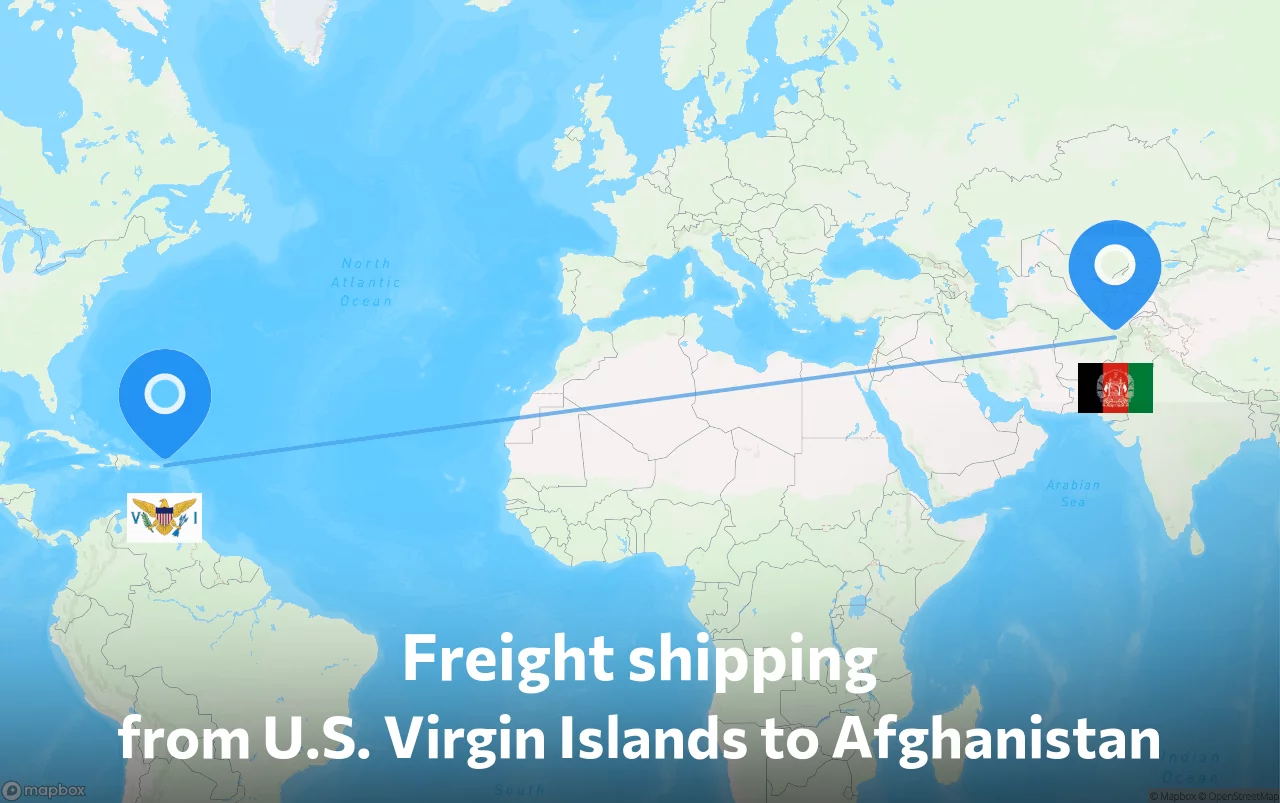 Shipping route from U.S. Virgin Islands to Afghanistan