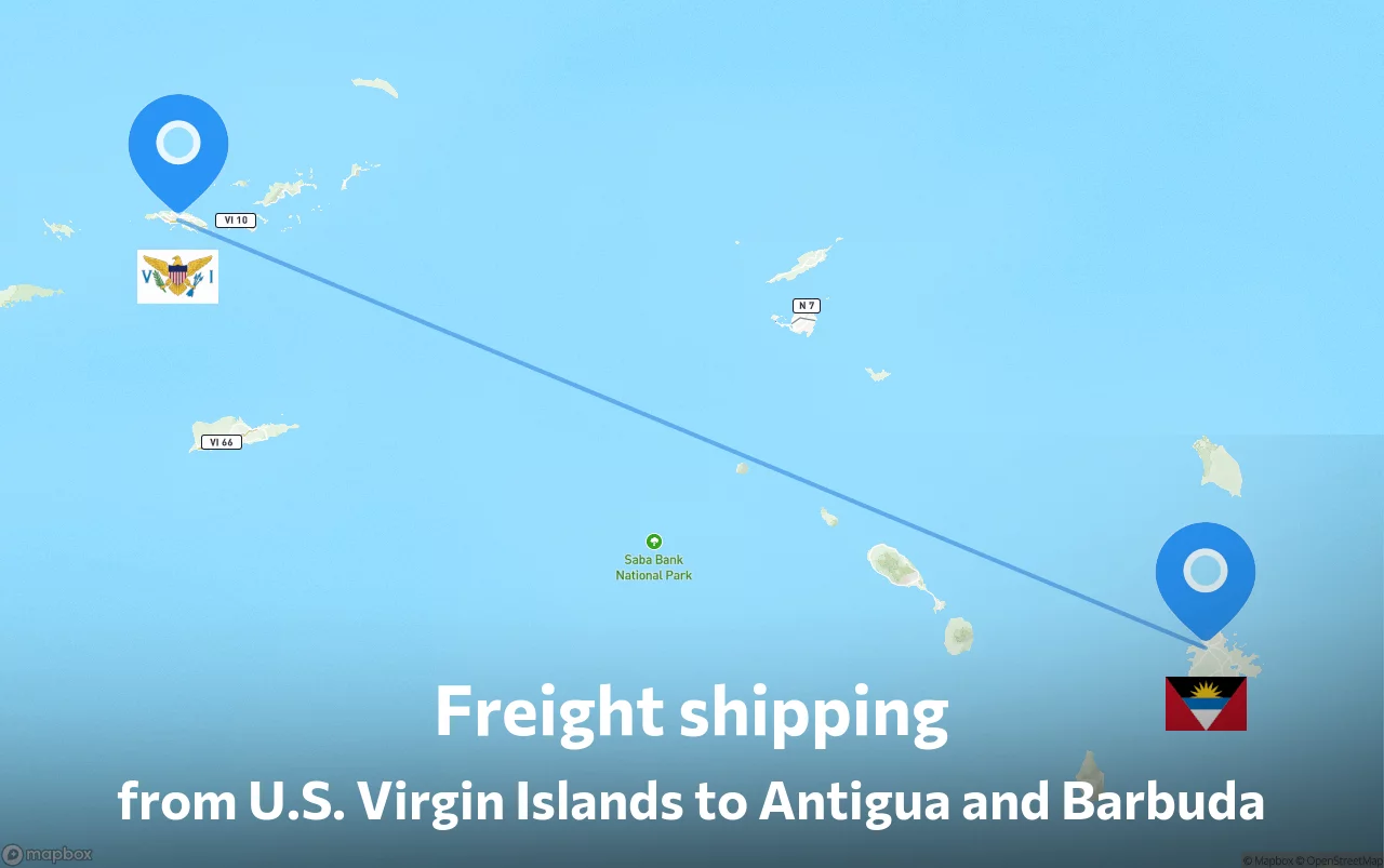 Shipping route from U.S. Virgin Islands to Antigua and Barbuda