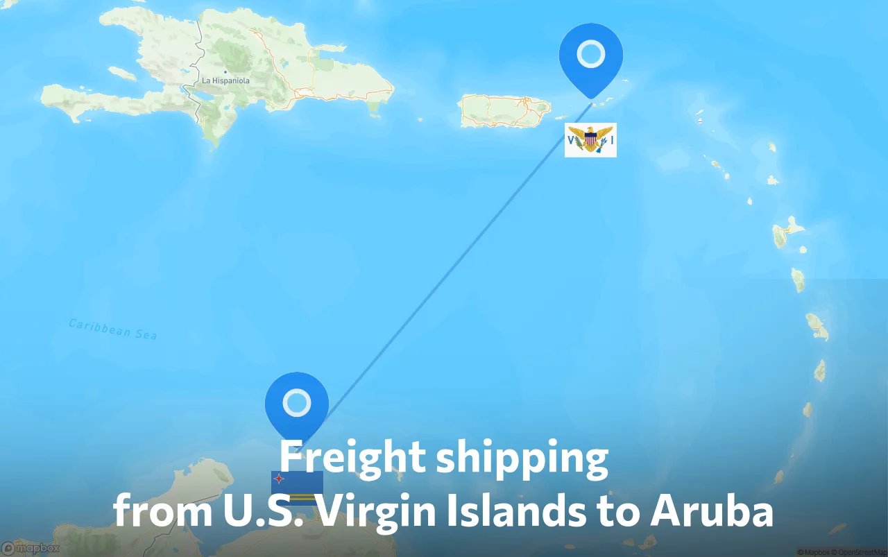Shipping route from U.S. Virgin Islands to Aruba