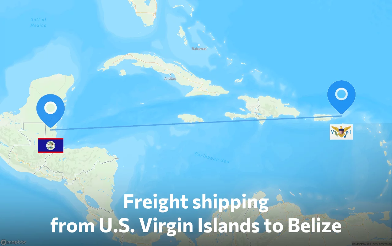 Shipping route from U.S. Virgin Islands to Belize