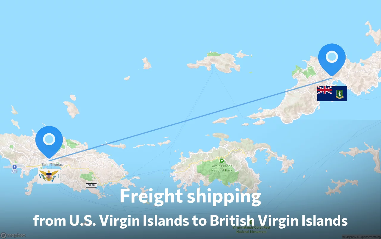 Shipping route from U.S. Virgin Islands to British Virgin Islands