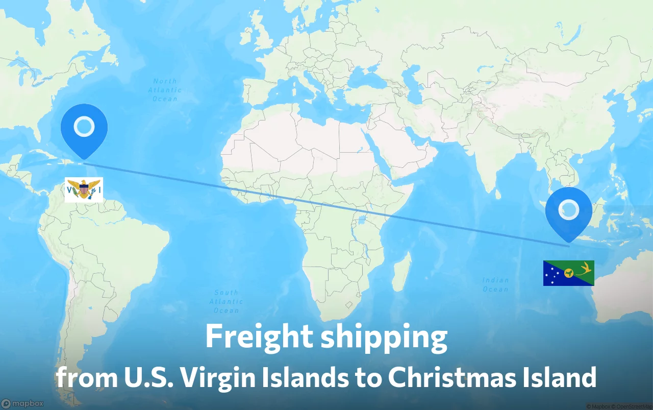 Shipping route from U.S. Virgin Islands to Christmas Island