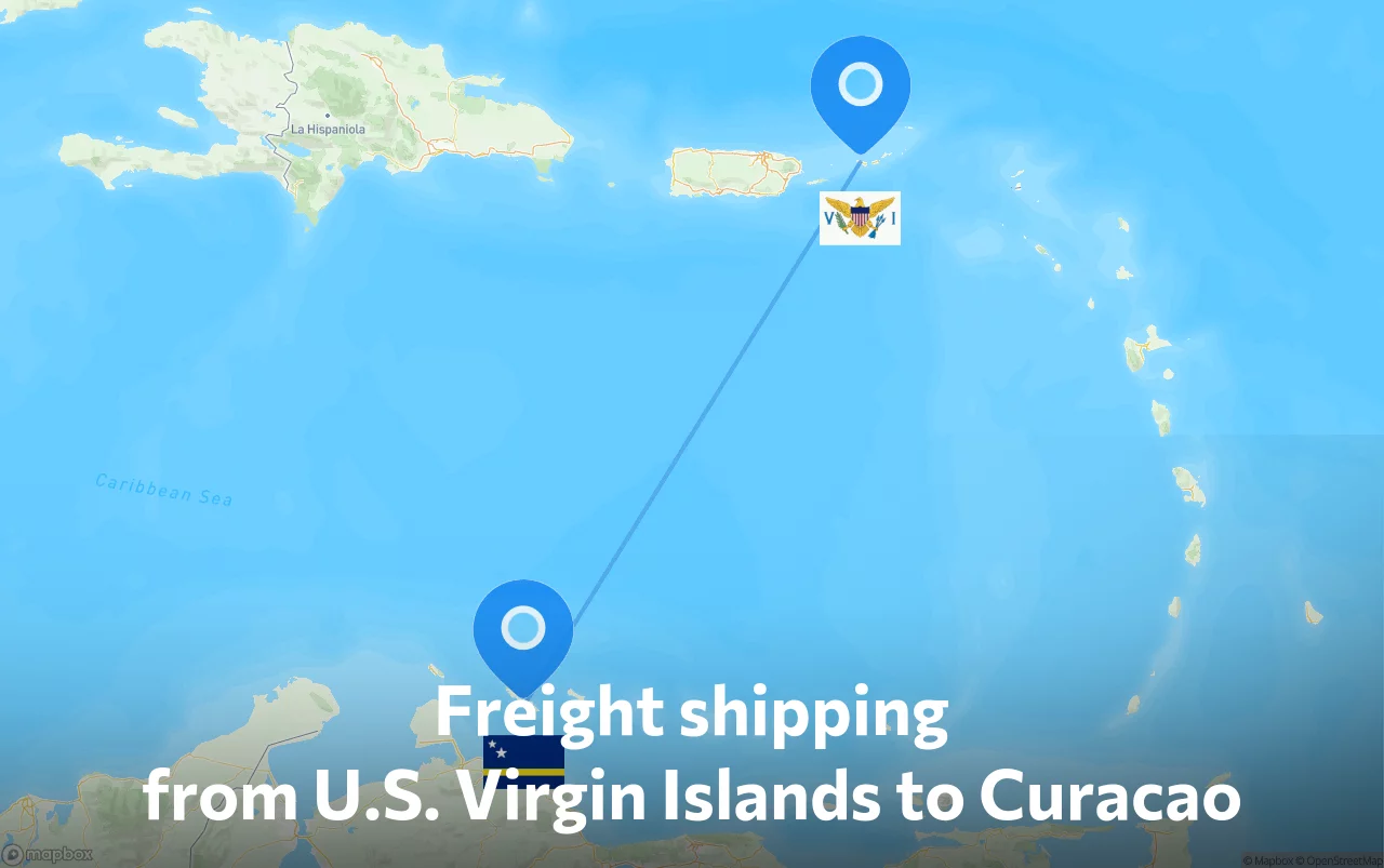 Shipping route from U.S. Virgin Islands to Curacao