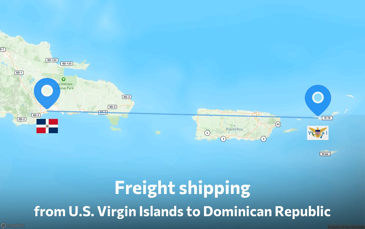 Shipping route from U.S. Virgin Islands to Dominican Republic