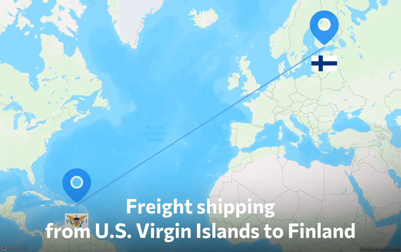 Shipping route from U.S. Virgin Islands to Finland