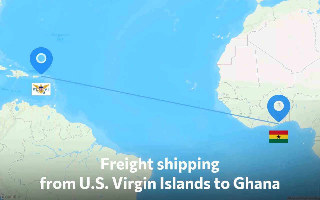 Shipping route from U.S. Virgin Islands to Ghana