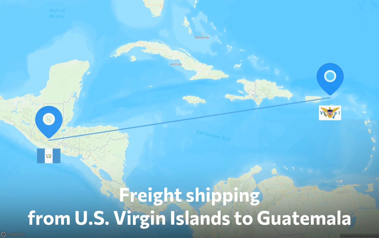 Shipping route from U.S. Virgin Islands to Guatemala