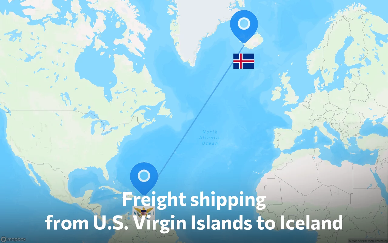 Shipping route from U.S. Virgin Islands to Iceland