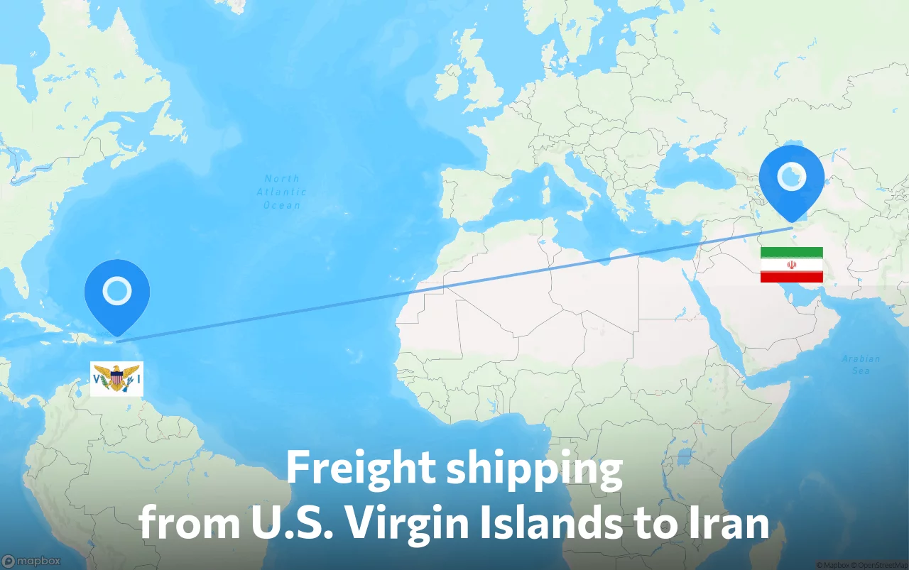 Shipping route from U.S. Virgin Islands to Iran