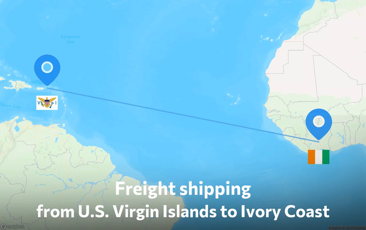 Shipping route from U.S. Virgin Islands to Ivory Coast