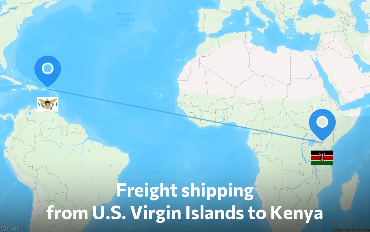 Shipping route from U.S. Virgin Islands to Kenya