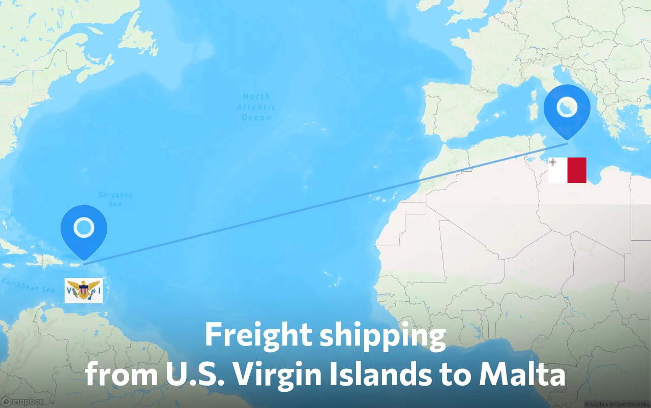 Shipping route from U.S. Virgin Islands to Malta