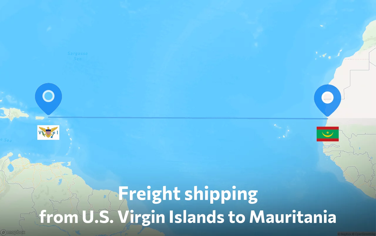 Shipping route from U.S. Virgin Islands to Mauritania