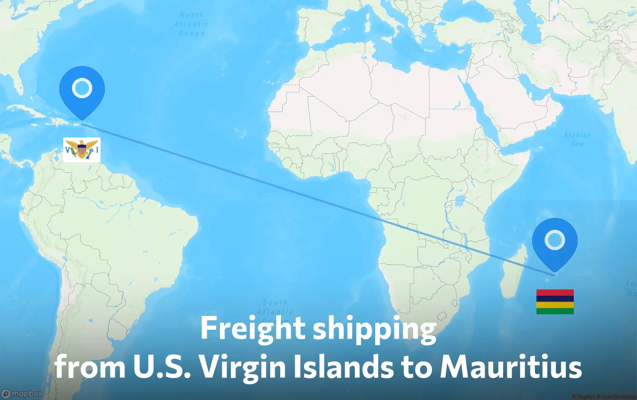 Shipping route from U.S. Virgin Islands to Mauritius