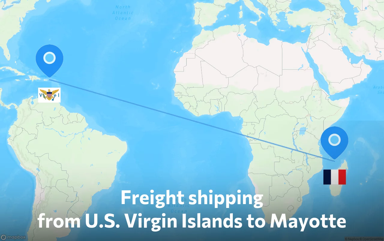Shipping route from U.S. Virgin Islands to Mayotte