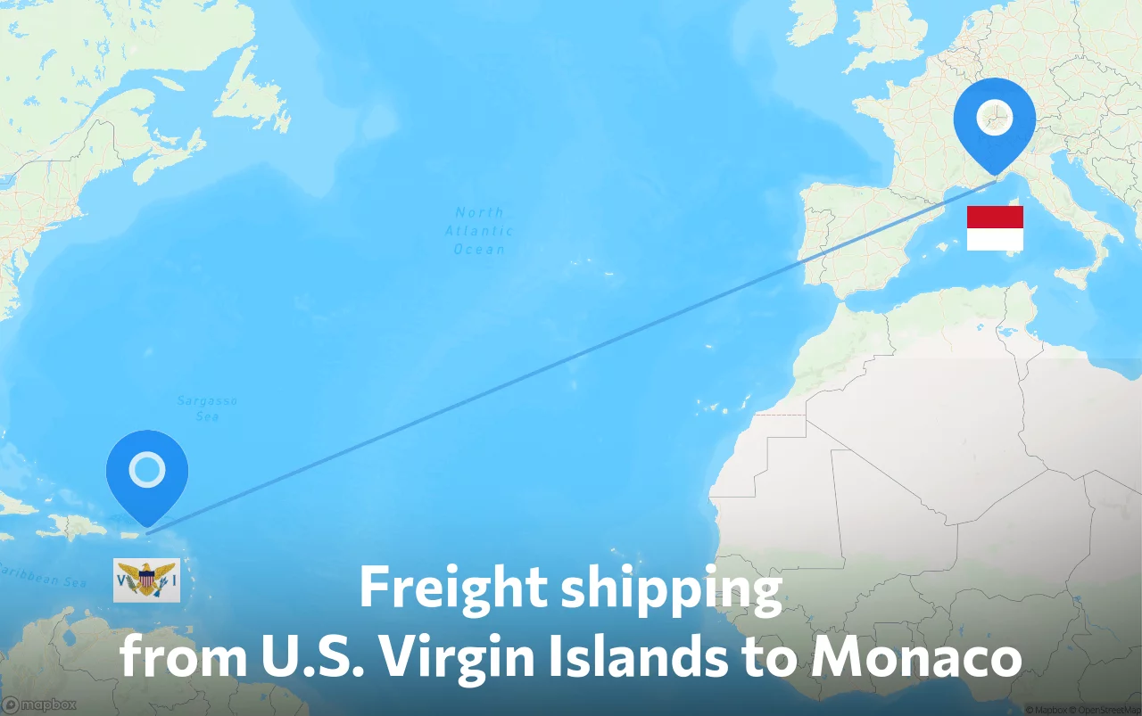 Shipping route from U.S. Virgin Islands to Monaco
