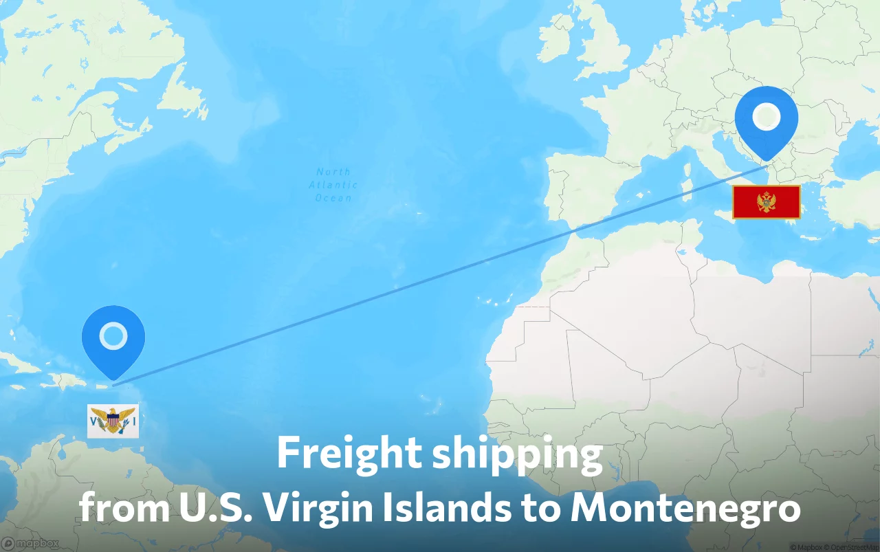 Shipping route from U.S. Virgin Islands to Montenegro