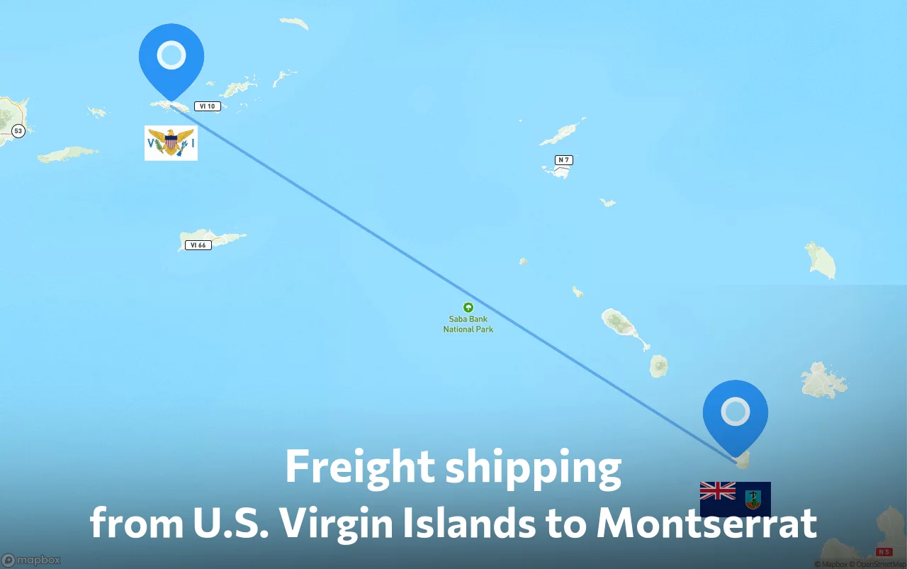 Shipping route from U.S. Virgin Islands to Montserrat