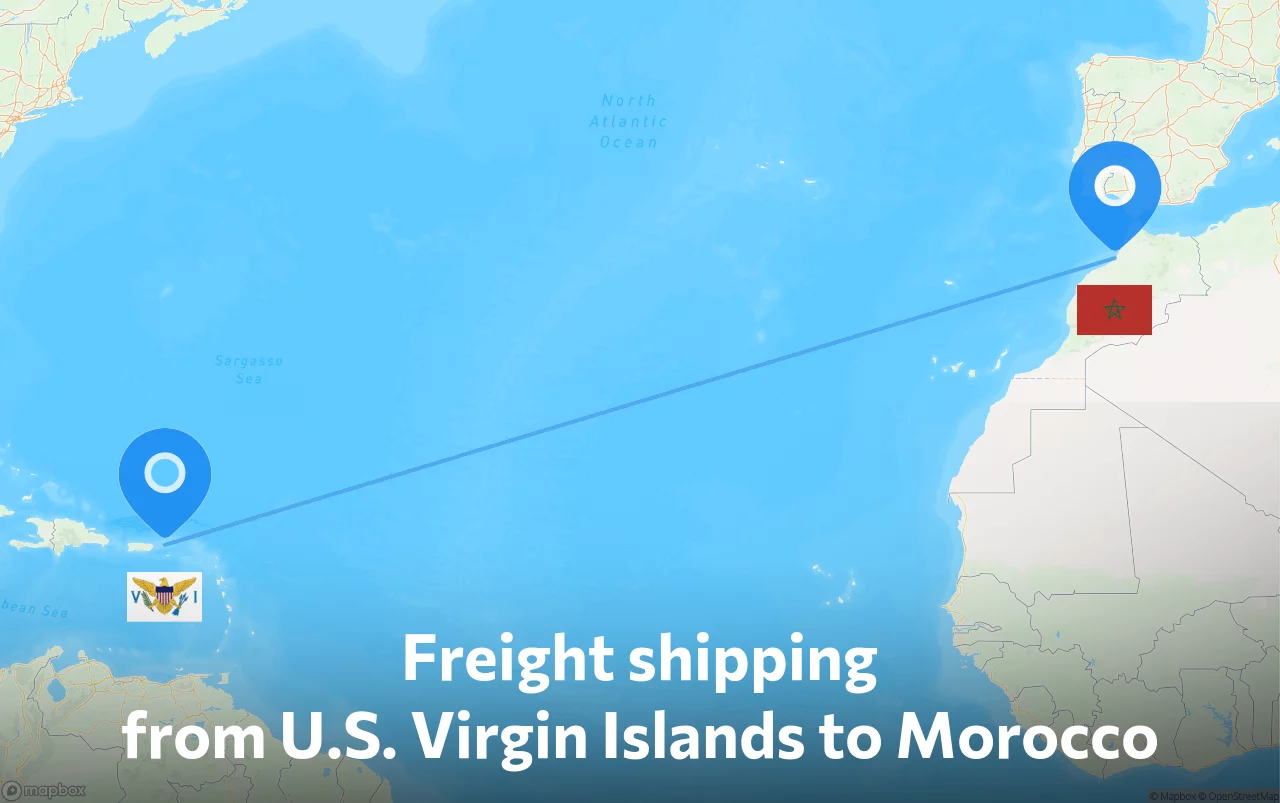 Shipping route from U.S. Virgin Islands to Morocco