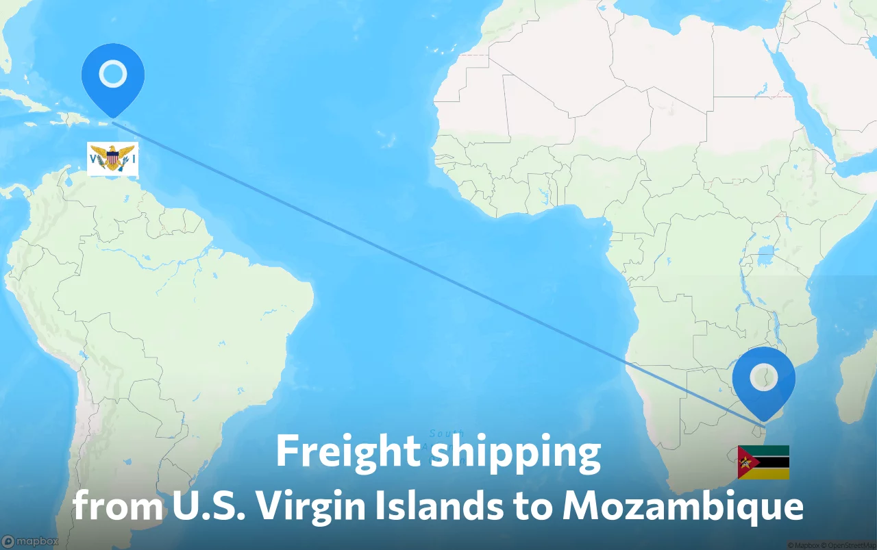Shipping route from U.S. Virgin Islands to Mozambique