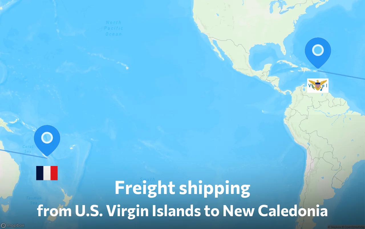 Shipping route from U.S. Virgin Islands to New Caledonia