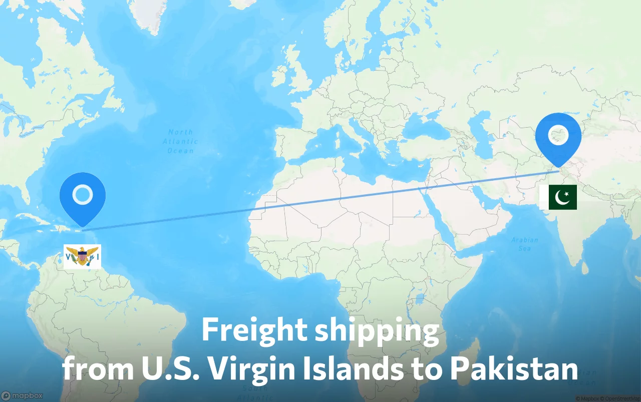 Shipping route from U.S. Virgin Islands to Pakistan