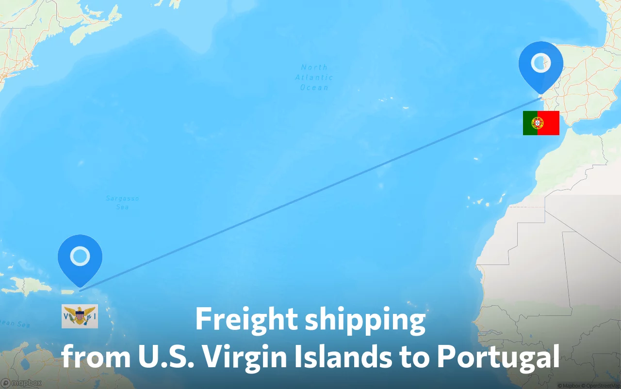 Shipping route from U.S. Virgin Islands to Portugal