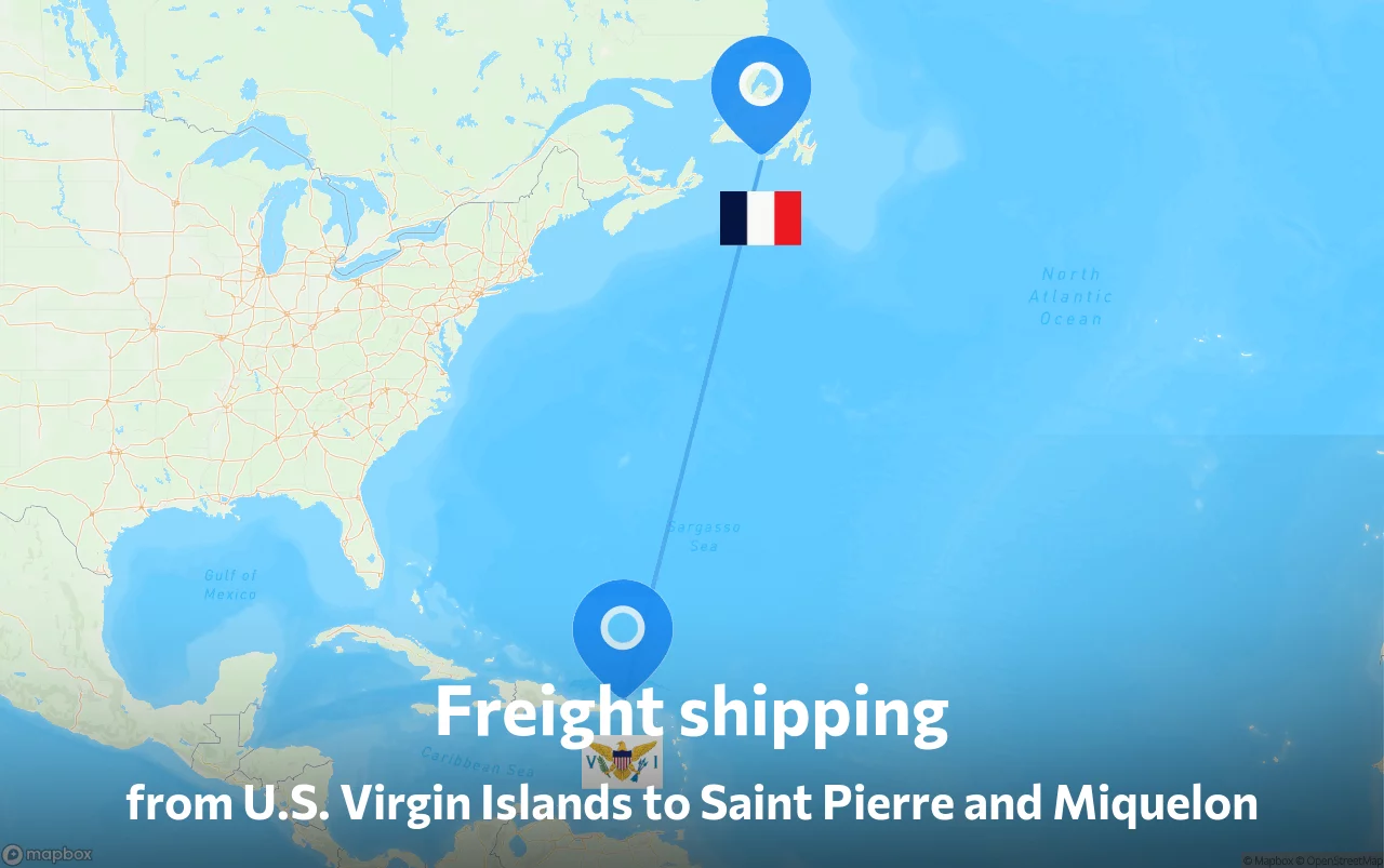Shipping route from U.S. Virgin Islands to Saint Pierre and Miquelon