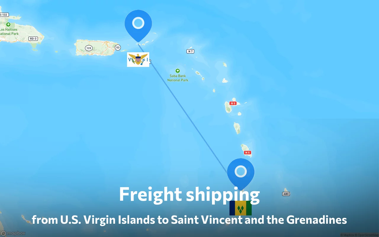 Shipping route from U.S. Virgin Islands to Saint Vincent and the Grenadines