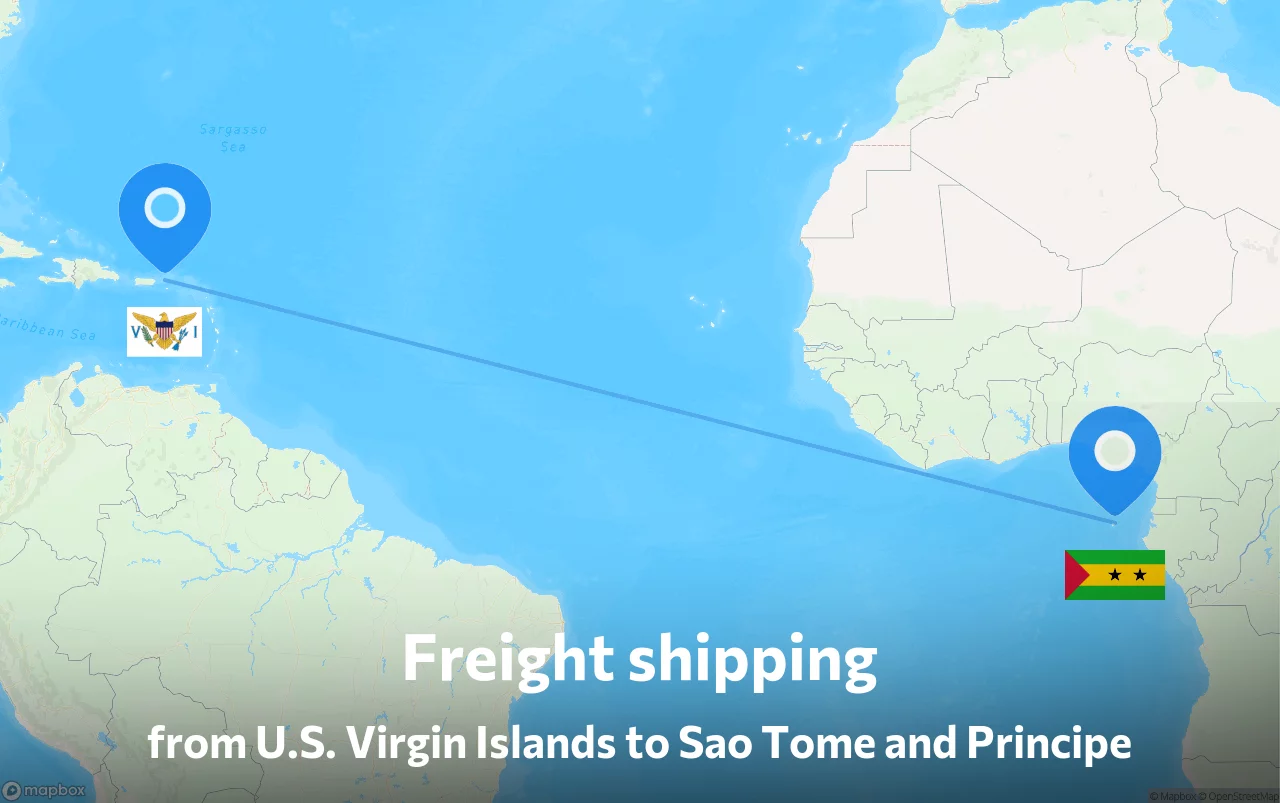 Shipping route from U.S. Virgin Islands to Sao Tome and Principe