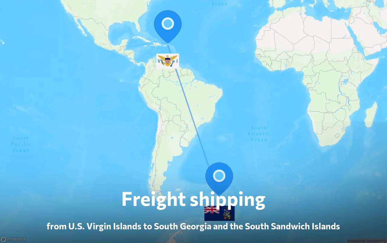 Shipping route from U.S. Virgin Islands to South Georgia and the South Sandwich Islands