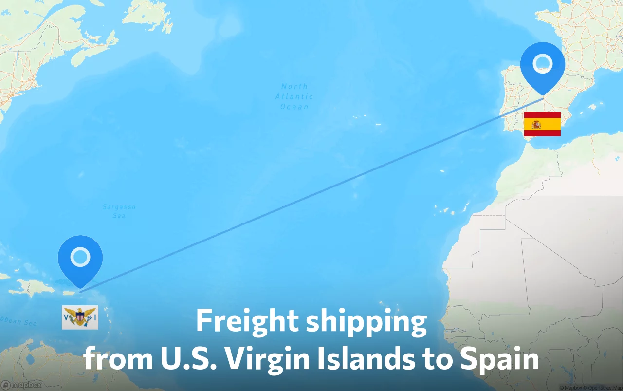 Shipping route from U.S. Virgin Islands to Spain